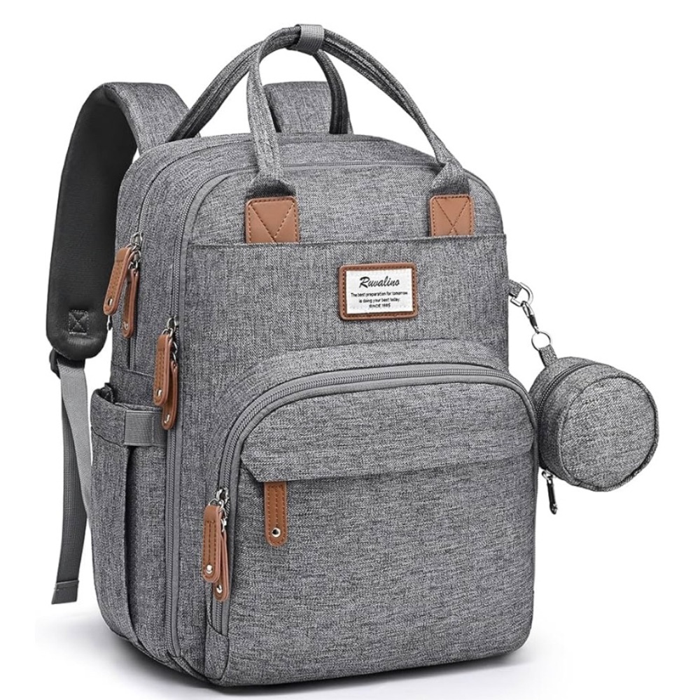 NEW Gray Ruvalino Large Lightweight Backpack Diaper Bag - Picture 2 of 6
